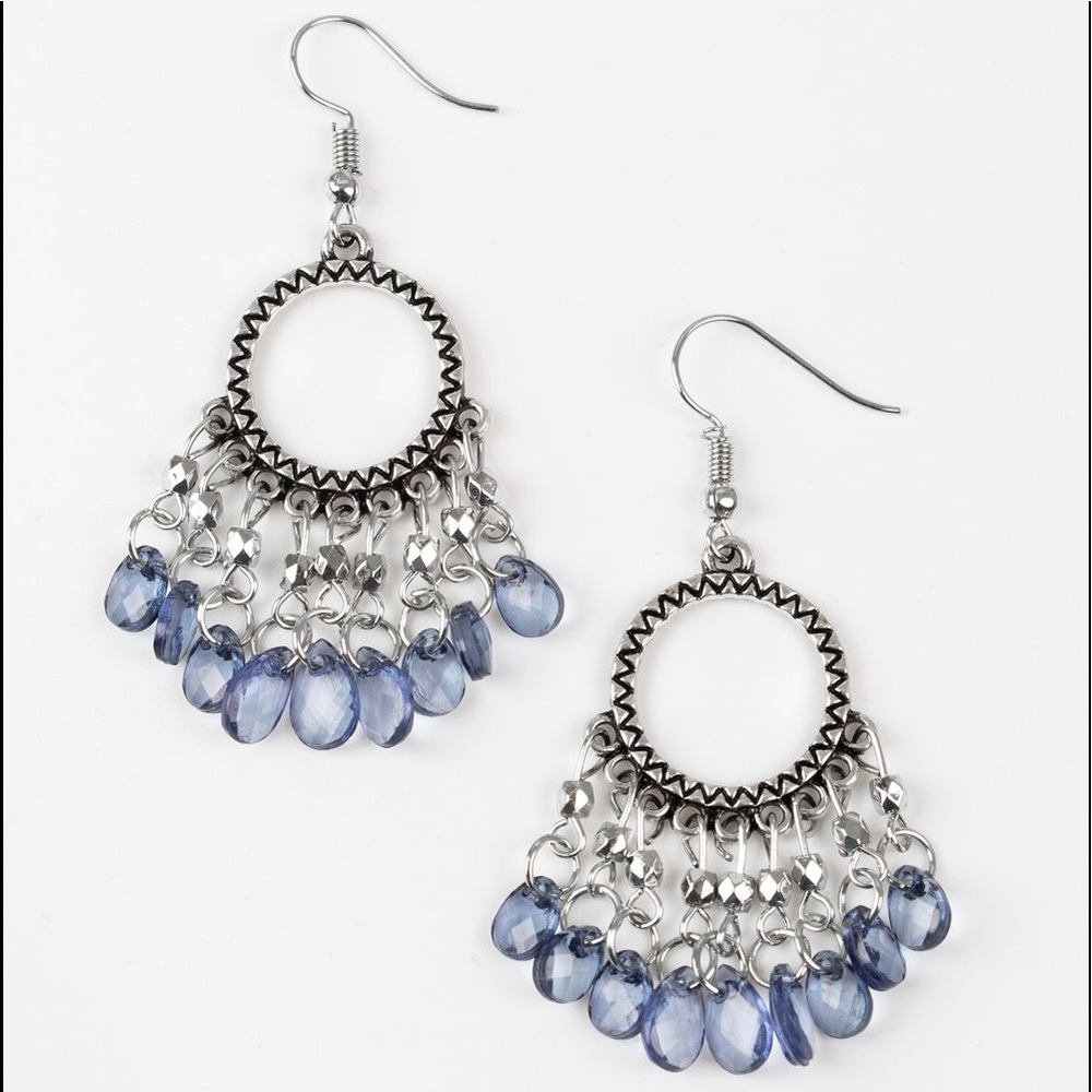 Blue Bead + Silver Hoop Earrings NWT - Fishhook Finish